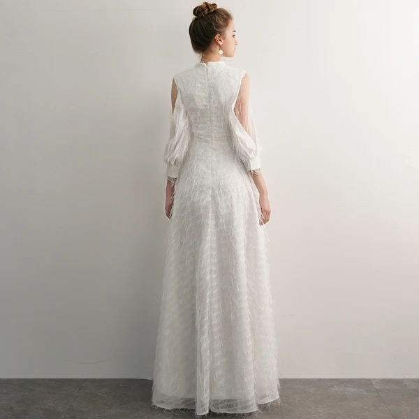 Élégant Ivoire Robe De Soirée 2019 Princesse Encolure Dégagée Gland 3/4 Manches Longue Robe De Ceremonie