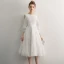 Elegant Ivory Homecoming Graduation Dresses 2019 A-Line / Princess Scoop Neck Tassel 3/4 Sleeve Tea-length Formal Dresses