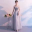 Elegant Grey Prom Dresses 2019 A-Line / Princess Off-The-Shoulder Lace Flower Pearl Backless Bow Sleeveless Floor-Length / Long Formal Dresses