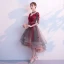 Modern / Fashion Burgundy Cocktail Dresses 2019 A-Line / Princess V-Neck Appliques Bow 1/2 Sleeves Backless Asymmetrical Formal Dresses