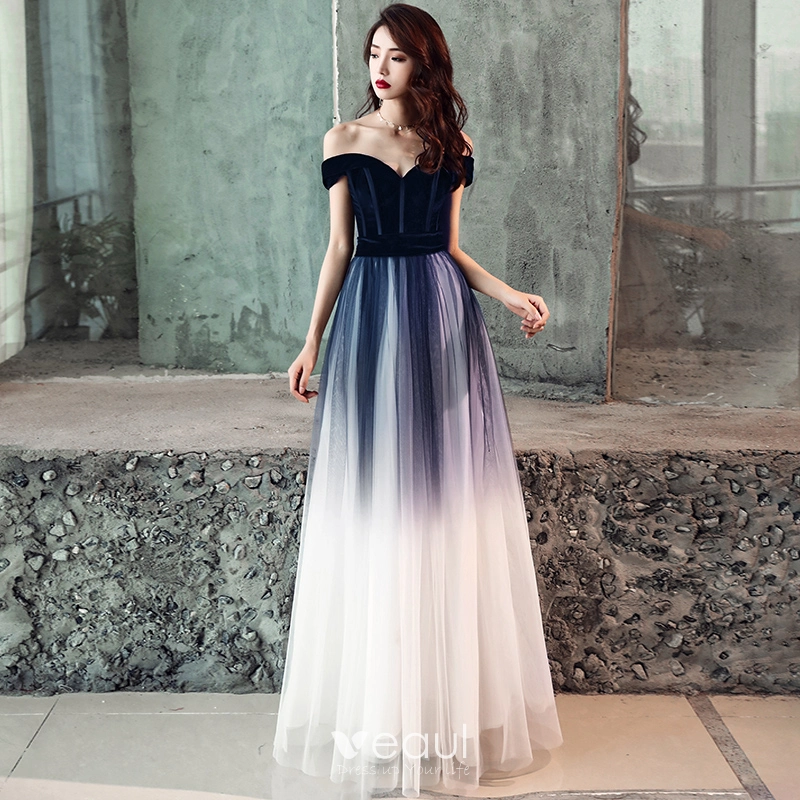 Elegant Gradient-Color Black Prom Dresses 2019 A-Line / Princess