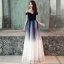 Elegante Farbverlauf Schwarz Ballkleider 2019 A Linie Off Shoulder Kurze Ärmel Rückenfreies Lange Festliche Kleider