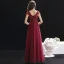 Chic / Beautiful Burgundy Evening Dresses  2019 A-Line / Princess V-Neck Beading Lace Flower Crystal Sleeveless Backless Floor-Length / Long Formal Dresses