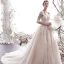 Elegant Champagne Wedding Dresses 2019 A-Line / Princess Scoop Neck Beading Lace Flower Appliques 1/2 Sleeves Backless Chapel Train