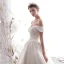 Elegant Ivory Wedding Dresses 2019 A-Line / Princess Off-The-Shoulder Beading Lace Flower Short Sleeve Backless Cathedral Train