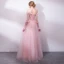Chic / Belle Perle Rose Robe De Soirée 2018 Princesse Paillettes Appliques De l'épaule Dos Nu Manches Courtes Longue Robe De Ceremonie