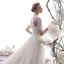 Elegant Ivory Wedding Dresses A-Line / Princess 2019 High Neck Beading Lace Flower 3/4 Sleeve Chapel Train