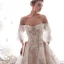 Luxury / Gorgeous Champagne Wedding Dresses 2019 A-Line / Princess Spaghetti Straps Beading Crystal Lace Flower 3/4 Sleeve Backless Royal Train