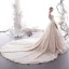 Chic / Belle Champagne Robe De Mariée 2019 Princesse Encolure Dégagée Papillon Appliques En Dentelle Fleur Cristal Paillettes 3/4 Manches Dos Nu Royal Train