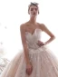 Luxury / Gorgeous Champagne Wedding Dresses 2019 A-Line / Princess Pleated Strapless Beading Lace Flower Sleeveless Backless Royal Train