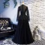 Elegant Vintage / Retro Black Prom Dresses 2019 A-Line / Princess Scoop Neck Lace Tassel Long Sleeve Floor-Length / Long Formal Dresses