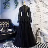Eleganckie Vintage Czarne Sukienki Na Bal 2019 Princessa Wycięciem Koronkowe Kutas Długie Rękawy Długie Sukienki Wizytowe
