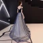 Elegante Marineblau Abendkleider 2019 A Linie Spaghettiträger Wildleder Spitze Star Ärmellos Rückenfreies Sweep / Pinsel Zug Festliche Kleider