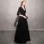 Élégant Noire Robe De Soirée 2019 Princesse V-Cou Noeud Paillettes Gland 3/4 Manches Longue Robe De Ceremonie