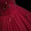 Chic / Beautiful Burgundy Appliques Prom Dresses 2025 Ball Gown Square Neckline Puffy Short Sleeve Backless Floor-Length / Long Formal Dresses