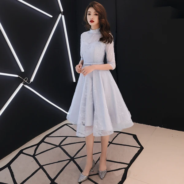 chinese dress ladies Lace 3/4 Sleeves Knee Length Column Mother of The Bride Dress
