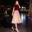 Chic / Beautiful Burgundy Striped Homecoming Graduation Dresses 2019 A-Line / Princess High Neck Suede Short Sleeve Tea-length Formal Dresses