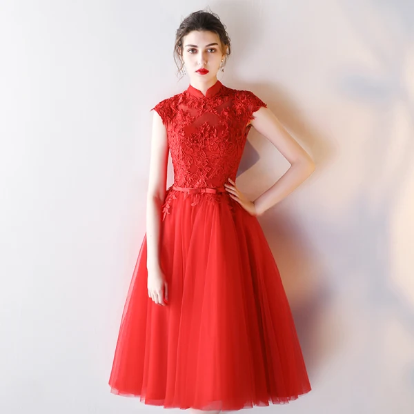 Chic / Belle Noire de retour Robe De Graduation 2019 Princesse Col Haut En Dentelle Fleur Noeud Sans Manches Dos Nu Courte Robe De Ceremonie