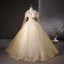 Chic / Beautiful Yellow Appliques Sequins Prom Dresses 2025 Ball Gown Off-The-Shoulder Long Sleeve Backless Floor-Length / Long Prom Formal Dresses
