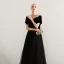 Elegant Black Prom Dresses 2019 A-Line / Princess V-Neck Suede Beading Short Sleeve Backless Floor-Length / Long Formal Dresses