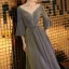 Elegant Grey Evening Dresses  2019 A-Line / Princess Scoop Neck Sequins 3/4 Sleeve Backless Floor-Length / Long Formal Dresses