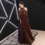 Chic / Belle Bordeaux Robe De Soirée Princesse Bustier En Dentelle Fleur Gonflée Manches Longues Dos Nu Longue Robe De Ceremonie