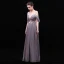 Charming Silver Evening Dresses  2019 A-Line / Princess V-Neck Glitter Polyester Lace Flower Sleeveless Backless Floor-Length / Long Formal Dresses