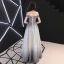 Charmant Silber Farbverlauf Abendkleider 2019 A Linie Off Shoulder Glanz Polyester Kurze Ärmel Rückenfreies Lange Festliche Kleider