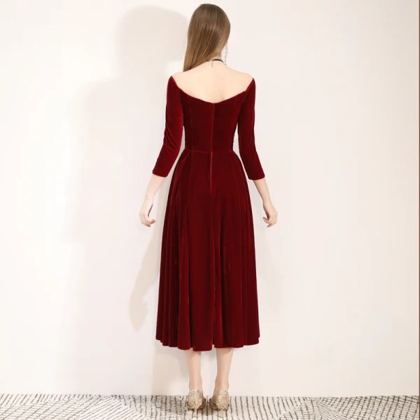 Chic / Beautiful Burgundy Homecoming Graduation Dresses 2019 A-Line / Princess Suede V-Neck Bow 3/4 Sleeve Backless Tea-length Formal Dresses