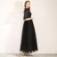 Chic / Belle Noire de retour Robe De Graduation 2019 Princesse Col Haut Paillettes 1/2 Manches Longueur Cheville Robe De Ceremonie
