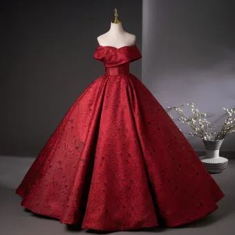 Chic Bordeaux Robe Boule Robe De Bal 2025 De L Épaule Manches Courtes Dos Nu Longue Promo Robe De Ceremonie