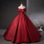 Classy Burgundy Ball Gown Prom Dresses 2025 Off-The-Shoulder Short Sleeve Backless Floor-Length / Long Prom Formal Dresses