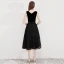 Modern / Fashion Black Homecoming Graduation Dresses 2019 A-Line / Princess V-Neck Lace Star Suede Bow Sleeveless Backless Tea-length Formal Dresses