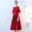 Modest / Simple Champagne Homecoming Graduation Dresses 2019 A-Line / Princess Scoop Neck Short Sleeve Tea-length Formal Dresses