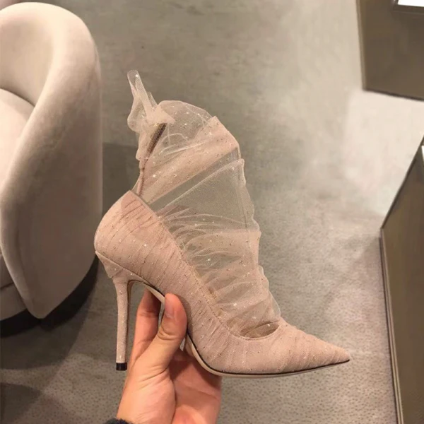 Modern / Fashion Nude Evening Party Pumps 2019 Lace Sequins 9 cm Stiletto Heels Pointed Toe Pumps