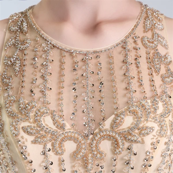 Luxury / Gorgeous Gold Evening Dresses 2019 Trumpet / Mermaid Scoop Neck Handmade Beading Crystal Pearl Sequins Sleeveless Floor-Length / Long Formal Dresses