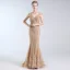 Luxury / Gorgeous Gold Handmade  Beading Evening Dresses  2019 Trumpet / Mermaid V-Neck Crystal Lace Flower Sequins Sleeveless Floor-Length / Long Formal Dresses
