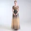 Luxury / Gorgeous Champagne Handmade  Beading Prom Dresses 2019 A-Line / Princess V-Neck Sequins Star Crystal Short Sleeve Backless Floor-Length / Long Formal Dresses