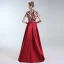 Luxury / Gorgeous Burgundy Evening Dresses  2019 A-Line / Princess High Neck Lace Sequins Short Sleeve Floor-Length / Long Formal Dresses