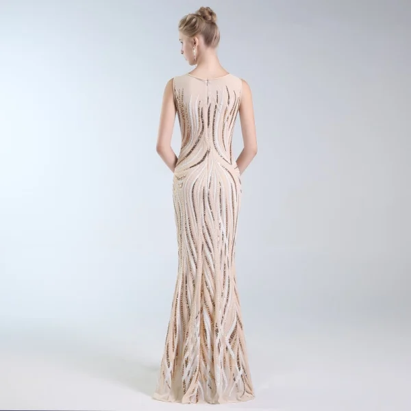 Chic / Beautiful Champagne Evening Dresses 2019 A-Line / Princess Scoop Neck Sequins Sleeveless Floor-Length / Long Formal Dresses
