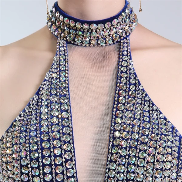Luxe Bleu Marine Robe De Soirée 2019 Trompette / Sirène Titulaire Faux Diamant Daim Sans Manches Dos Nu Train De Balayage Robe De Ceremonie