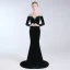Elegant Dark Green Evening Dresses  2019 A-Line / Princess Scoop Neck Suede Crystal Sequins Long Sleeve Sweep Train Formal Dresses