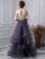 Sexy Bleu Marine Perlage Robe De Bal 2019 Princesse Titulaire Appliques Cristal Faux Diamant Sans Manches Dos Nu Volants en Cascade Longue Robe De Ceremonie