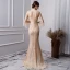 Luxury / Gorgeous Gold Handmade  Beading Evening Dresses  2019 Trumpet / Mermaid Scoop Neck Pearl Crystal Rhinestone Sequins 3/4 Sleeve Floor-Length / Long Formal Dresses