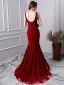 Luxury / Gorgeous Burgundy Handmade  Beading Evening Dresses  2019 Trumpet / Mermaid V-Neck Crystal Lace Flower Sequins Sleeveless Sweep Train Formal Dresses