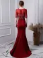 Luxury / Gorgeous Burgundy Evening Dresses  2019 Trumpet / Mermaid Scoop Neck Beading Crystal Tassel Short Sleeve Sweep Train Formal Dresses