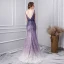 Charmant Dégradé De Couleur Violet Robe De Soirée 2019 Trompette / Sirène V-Cou Perlage Cristal En Dentelle Fleur Faux Diamant Sans Manches Dos Nu Ceinture Longue Robe De Ceremonie
