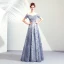 Elegante Silber Abendkleider 2019 A Linie Off Shoulder Glanz Tülle Pailletten Kurze Ärmel Rückenfreies Lange Festliche Kleider
