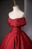 Classy Burgundy Ball Gown Prom Dresses 2025 Off-The-Shoulder Short Sleeve Backless Floor-Length / Long Prom Formal Dresses