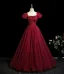 Chic / Beautiful Burgundy Appliques Prom Dresses 2025 Ball Gown Square Neckline Puffy Short Sleeve Backless Floor-Length / Long Formal Dresses